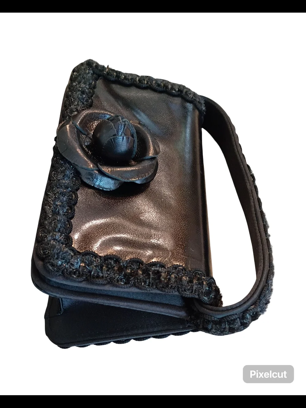 vintage Lorren Bell small black rose floral Evening Bag purse